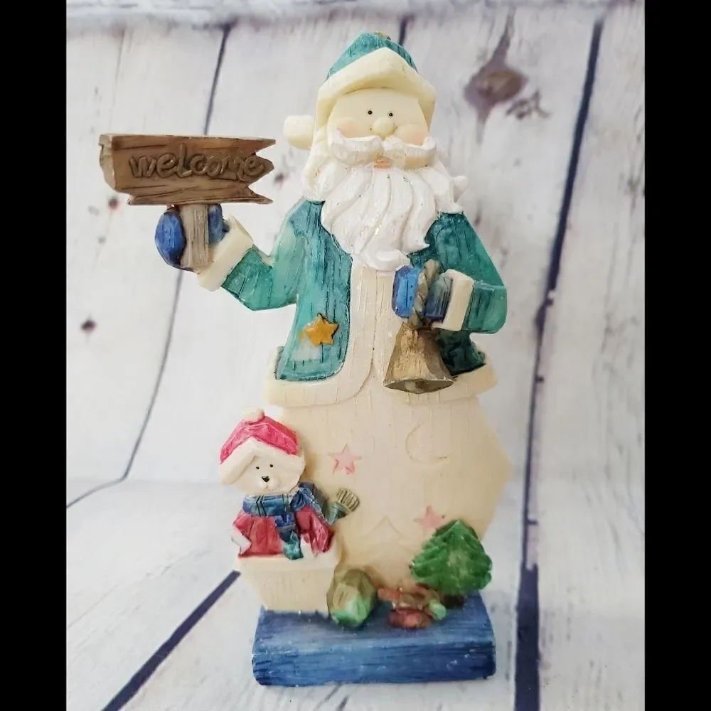Vintage Welcome Santa and Bear Figure Christmas Decor